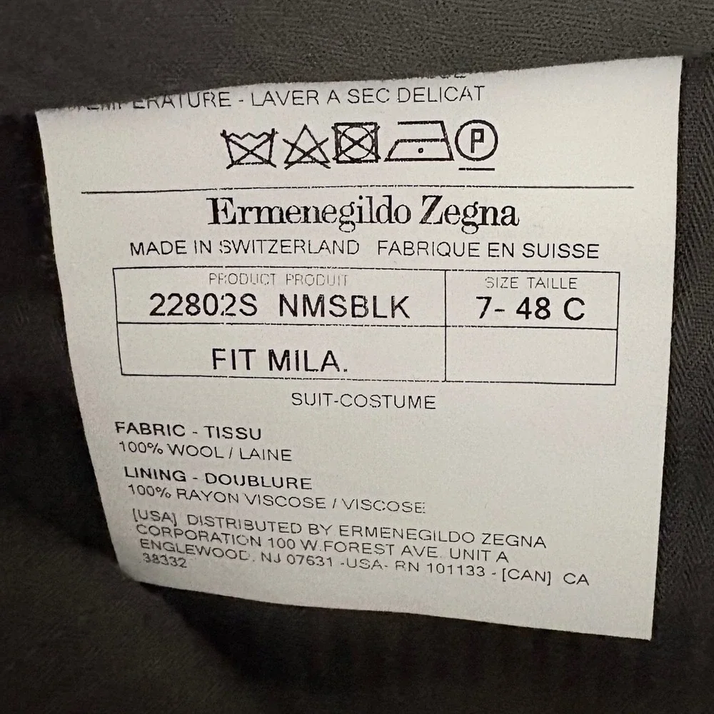 Ermenegildo Zegna Tuxedo Suit Black‎ Multiseason Mila Wool 48C 43